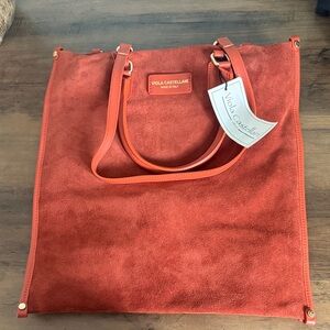 Viola Castellani Orange/Red Suede Tote Bag